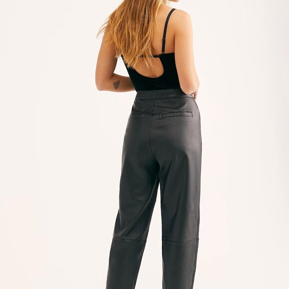 Free People (Neon Blonde) ‘Nadia’ High-Rise Genuine Lamb Leather Pants Size 28 - Picture 11 of 13